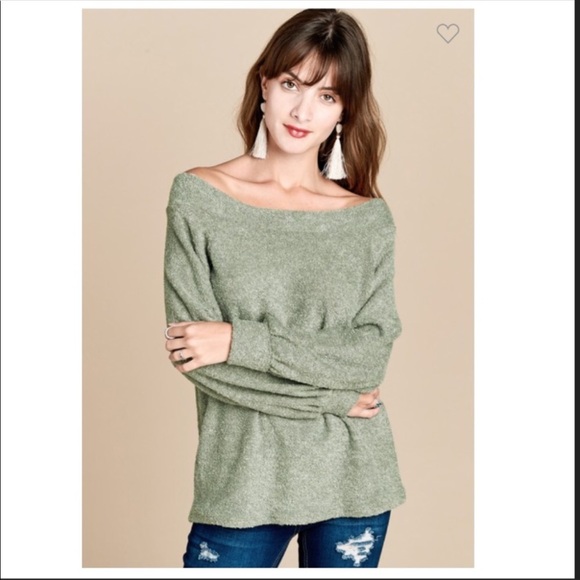 B29💚Soft💚Cozy Off-shoulder celery Green Party sweater - Picture 7 of 7